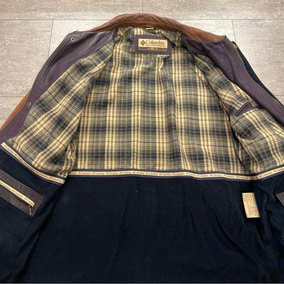 Columbia Long Leather Jacket Zip Up Flannel Lined - Picture 7 of 11